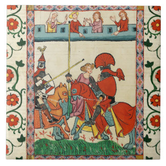 MEDIEVAL TOURNAMENT,KNIGHTS HORSEBACK AND DAMSELS TILE