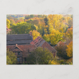 Medieval town in fall postcard