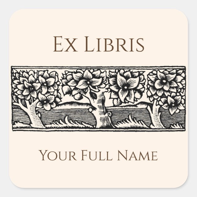 Medieval Trees Ex Libris Bookplate, Editable Square Sticker (Front)