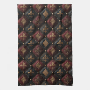 Medieval Tufted Fleur-de-Lis Harlequin Pattern (1) Kitchen Towel