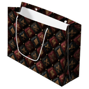 Medieval Tufted Fleur-de-Lis Harlequin Pattern (1) Large Gift Bag