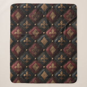 Medieval Tufted Fleur-de-Lis Harlequin Pattern (1) Sherpa Blanket