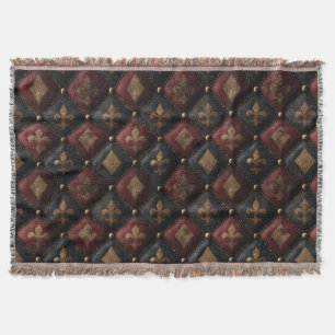 Medieval Tufted Fleur-de-Lis Harlequin Pattern (1) Throw Blanket