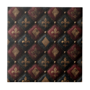 Medieval Tufted Fleur-de-Lis Harlequin Pattern (1) Tile