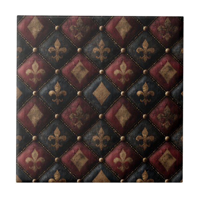 Medieval Tufted Fleur-de-Lis Harlequin Pattern (1) Tile (Front)