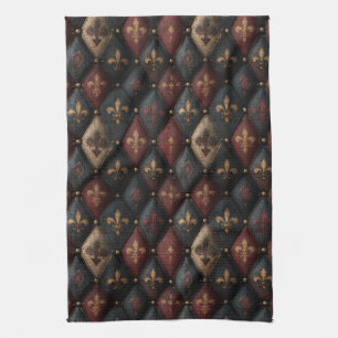Medieval Tufted Fleur-de-Lis Harlequin Pattern (2) Kitchen Towel