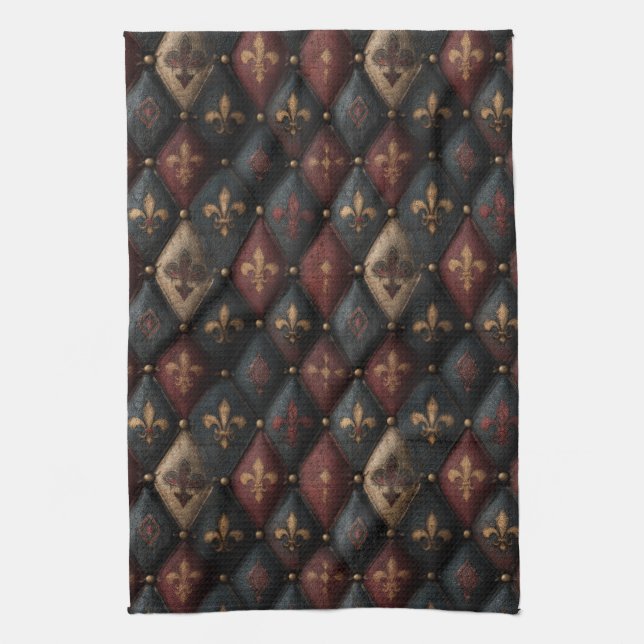 Medieval Tufted Fleur-de-Lis Harlequin Pattern (2) Kitchen Towel (Vertical)