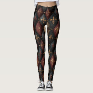 Medieval Tufted Fleur-de-Lis Harlequin Pattern (2) Leggings
