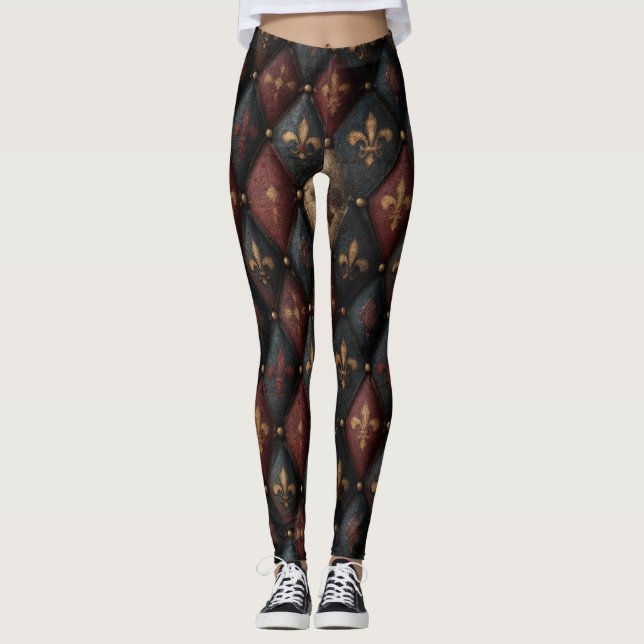 Medieval Tufted Fleur-de-Lis Harlequin Pattern (2) Leggings (Front)