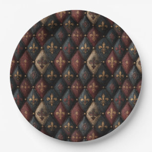 Medieval Tufted Fleur-de-Lis Harlequin Pattern (2) Paper Plate