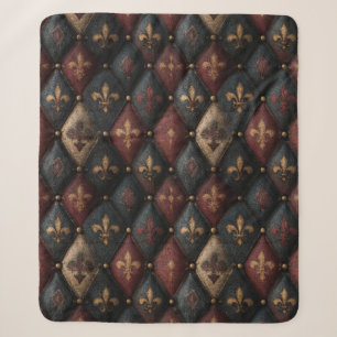 Medieval Tufted Fleur-de-Lis Harlequin Pattern (2) Sherpa Blanket