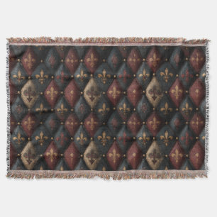 Medieval Tufted Fleur-de-Lis Harlequin Pattern (2) Throw Blanket