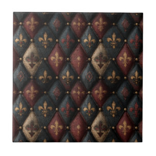 Medieval Tufted Fleur-de-Lis Harlequin Pattern (2) Tile