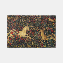 Medieval Unicorn Midnight Floral Garden