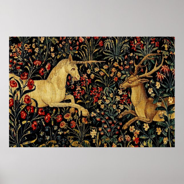 Medieval Unicorn Midnight Floral Garden Hanging Ta Poster (Front)