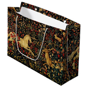 Medieval Unicorn Midnight Floral Garden Large Gift Bag
