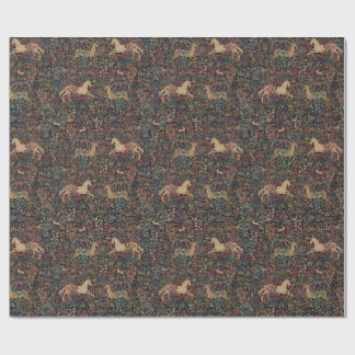 Medieval Unicorn & Stag Midnight Floral Garden Wrapping Paper