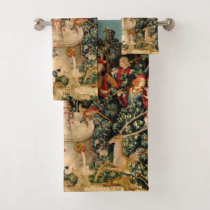 Medieval Unicorn Tapestries Print: Met Cloisters Bath Towel Set