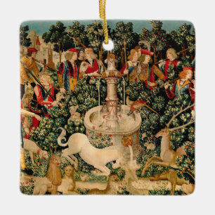 Medieval Unicorn Tapestries Print: Met Cloisters Ceramic Ornament