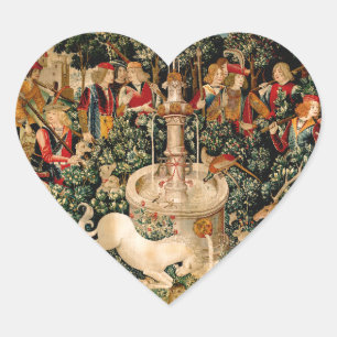 Medieval Unicorn Tapestries Print: Met Cloisters Heart Sticker