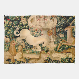 Medieval Unicorn Tapestries Print: Met Cloisters Kitchen Towel