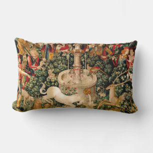 Medieval Unicorn Tapestries Print: Met Cloisters Lumbar Pillow