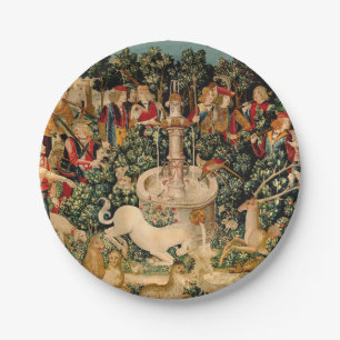 Medieval Unicorn Tapestries Print: Met Cloisters Paper Plate