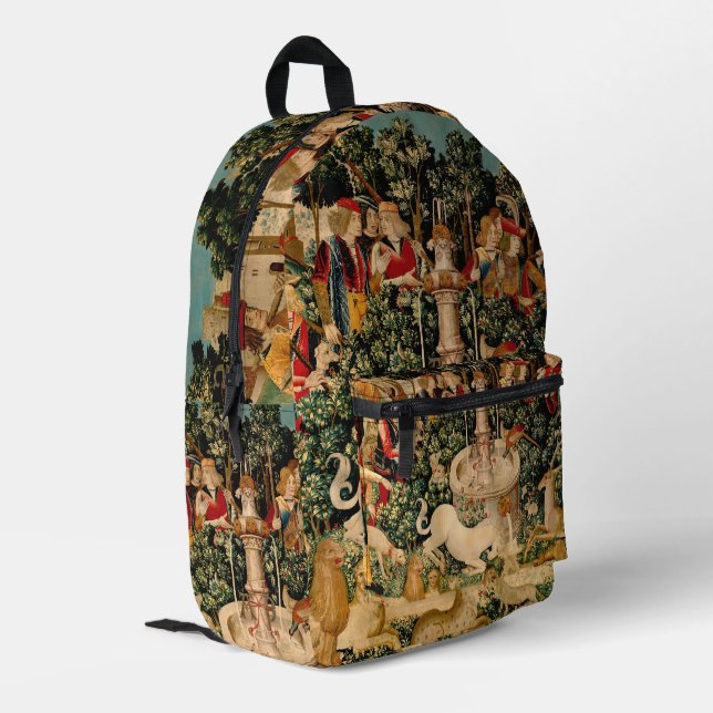 Medieval Unicorn Tapestries Print: Met Cloisters Printed Backpack (Back Corner Left)