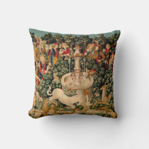 Medieval Unicorn Tapestries Print: Met Cloisters Throw Pillow