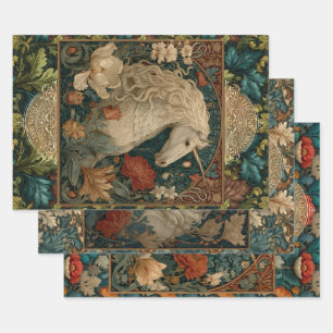 Medieval Unicorn Victorian Art Nouveau Floral Boho Wrapping Paper Sheet