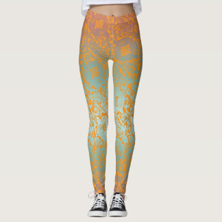 Medieval Unique Floral Ornament Multicolor Leggings