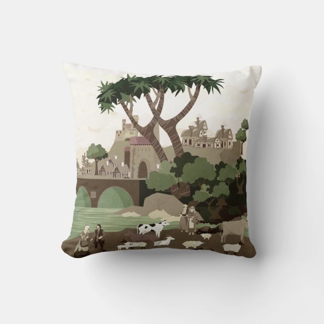 Medieval Village Throw Pillow (Front)