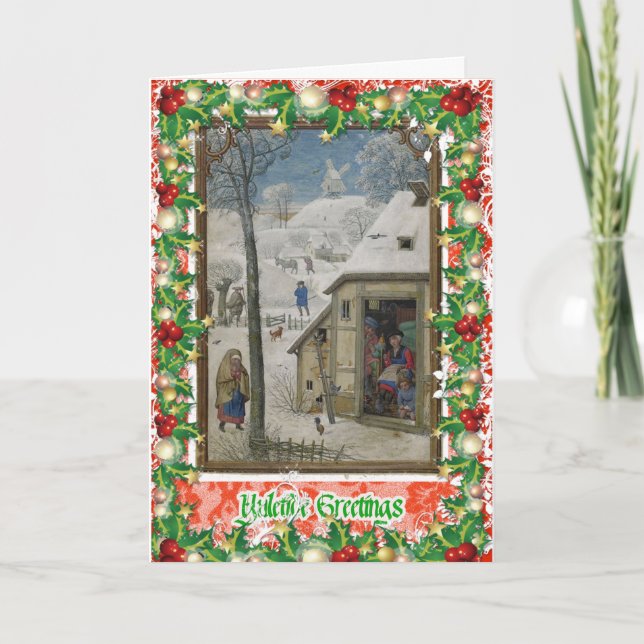 Medieval village winter scene card (Front)