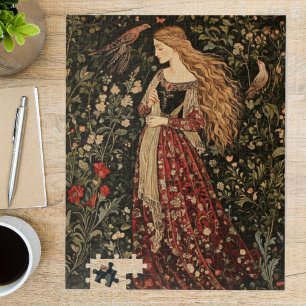 Medieval Vintage Maiden Art Nouveau Floral Jigsaw Puzzle