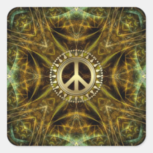 Medieval Visions Golden Peace Symbol Postcard Square Sticker