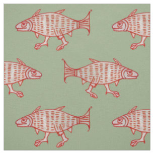 Medieval Walking Fish on Green Fabric