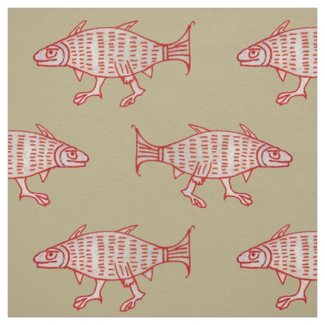 Medieval Walking Fish on Tan Fabric (Swatch)