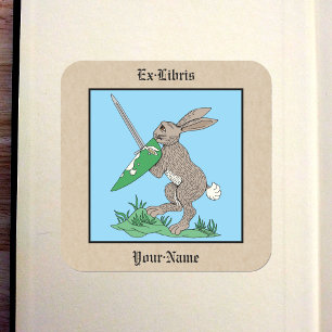Medieval Warrior Rabbit Bookplate Square Sticker