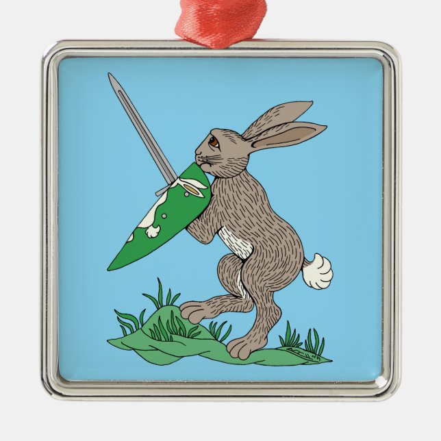 Medieval Warrior Rabbit Metal Ornament (Front)