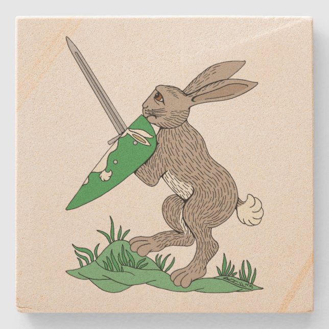 Medieval Warrior Rabbit Stone Coaster (Front)