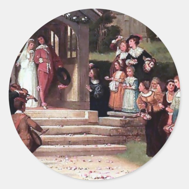Medieval Wedding Bride Groom antique painting Classic Round Sticker (Front)