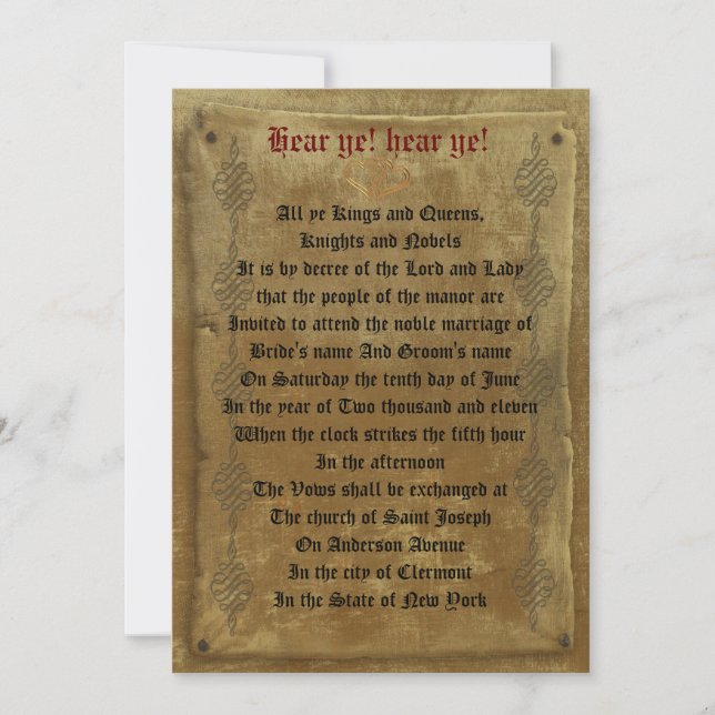 Medieval wedding  Invitation decree template (Front)