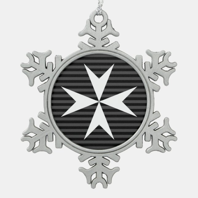 Medieval white cross | Order of St John (UK) Snowflake Pewter Christmas Ornament (Front)