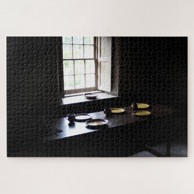 Medieval Window Kitchen Table BlackTones Jigsaw Puzzle (Horizontal)