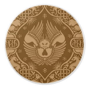 Medieval Winged Lion Ceramic Knob
