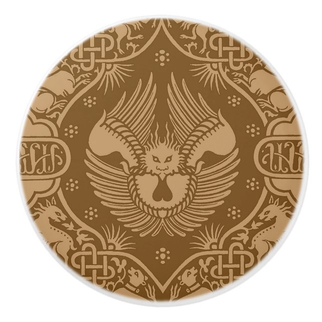 Medieval Winged Lion Ceramic Knob (Front)