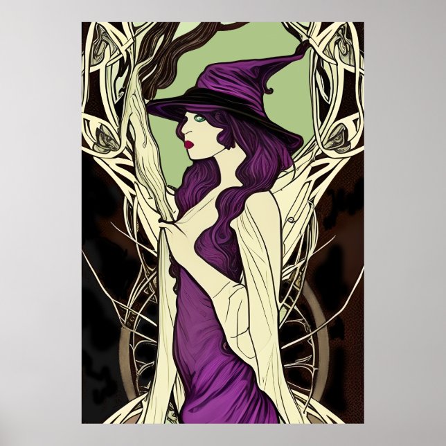 Medieval Witch Art Nouveau Poster (Front)
