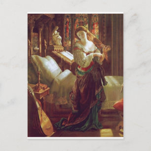 Medieval woman bedroom postcard