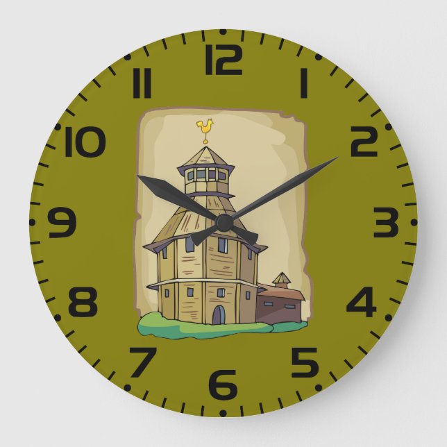 Medieval Wooden Watchtower and Fortress Large Clock (Front)