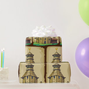 Medieval Wooden Watchtower and Fortress Wrapping Paper